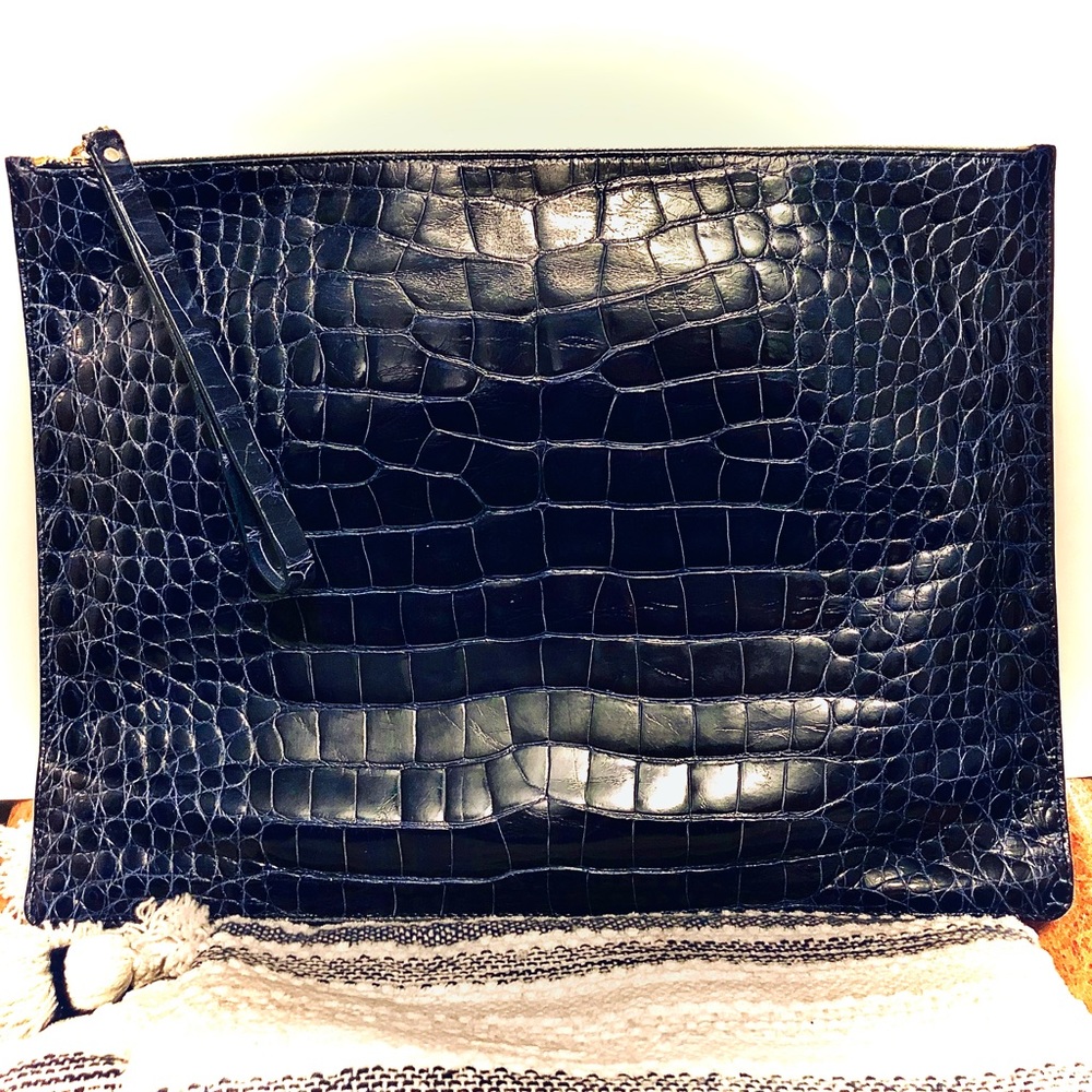 Valentino Garavani Crocodile Portfolio in sapphire blue.